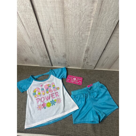 Girl Power 2 Pc Outfit Shirt & Shorts by Real Love Size 12M and Headband - Picture 2 of 10